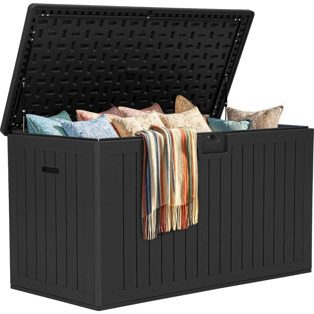 

200 gallon extra large deck box, double-wall resin outdoor storage box with flexible divider for patio cushions pool supplies g