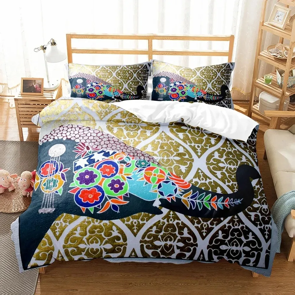 Mandala Flower Bedding Set Bohemia Elephant 3d Duvet Cover Sets Comforter Quilts Queen and King Size + 1-2pc Pillowcase Textile