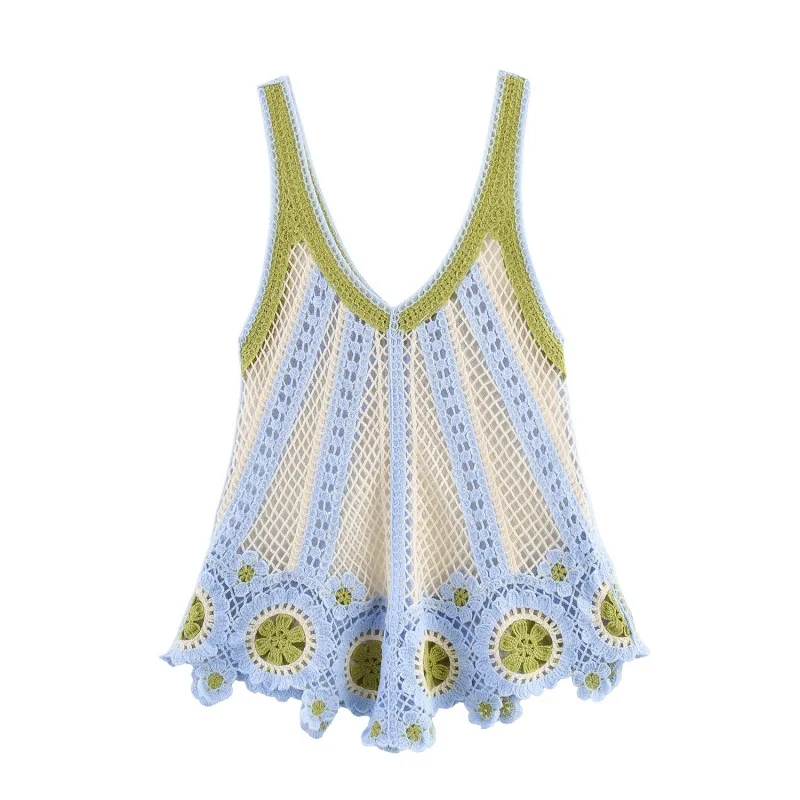 Women's Summer Vacation Style Crochet Knit Cami Top, Multiple Colors Available, Breathable and Textured for Beach and Party Wear