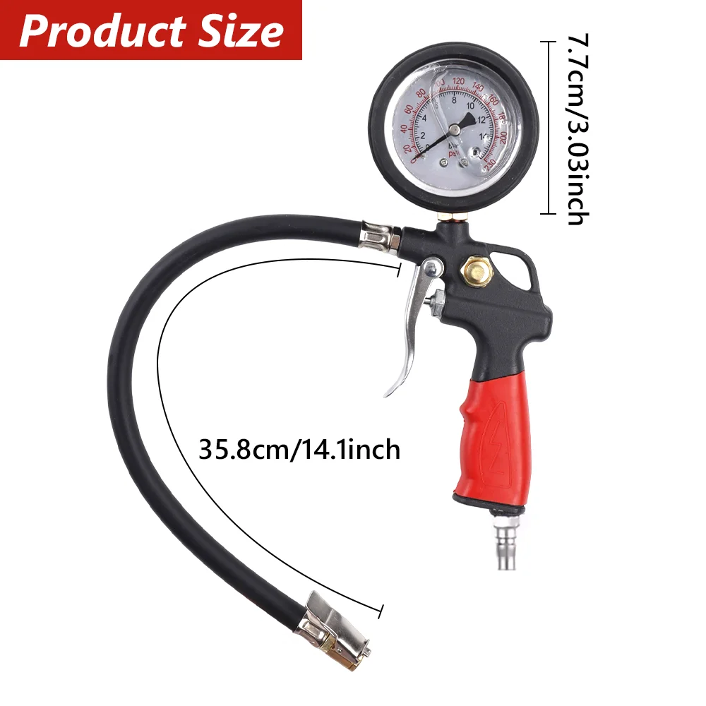 0-230Psi Tire Pressure Gun, High-Precision Oil-Immersed Pressure Gauge, Tire Pressure Measurement, Inflation And Deflation Tools