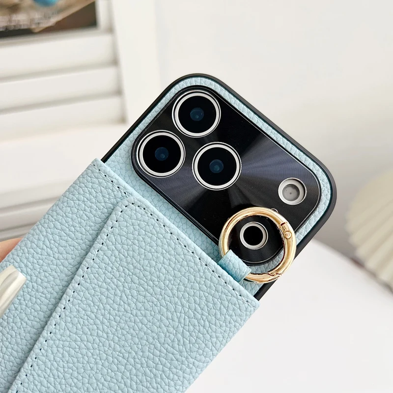 Crossbody-Geldbörsen-Handyhülle mit Make-up-Spiegel für iPhone 17 18 Pro Max 16 Pro 15 14 13 12, trendige Lederhülle mit Kartenfach und Lanyard – Detail 3