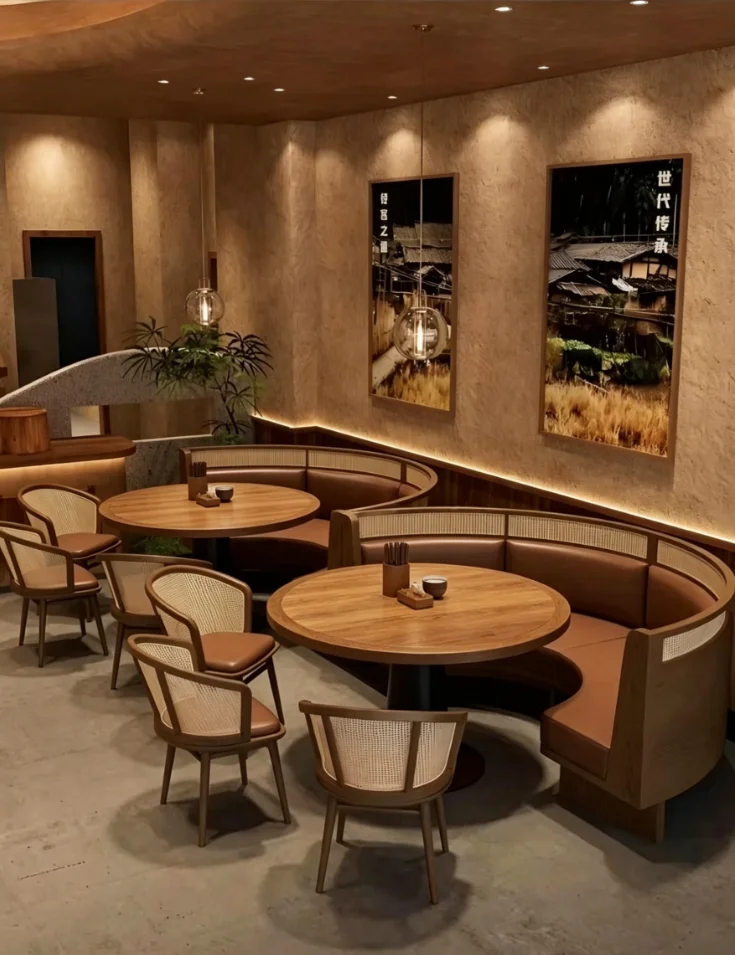 Wholesale Modern Wooden Restaurant Furniture Set Custom Booth Seating Armchair For Bistro Cafe Hotel Catering Project view 3
