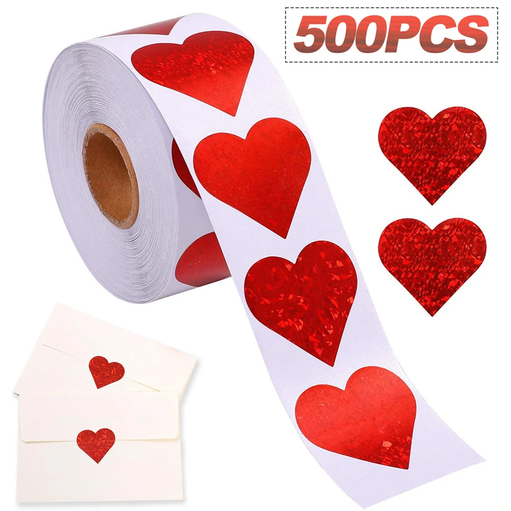 500Pcs Glitter Love Heart Shaped Sticker Seal Labels Stationery Stickers Scrapbooking For Valentine's Day Wedding Gift Packaging