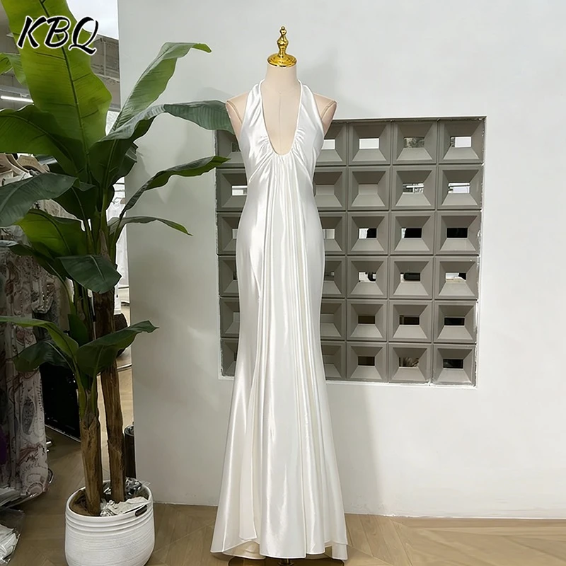 ชุดเดรสยาวผ้าซาตินทรงเข้ารูป ดีไซน์ผูกโบว์ด้านหลัง โชว์หลัง เซ็กซี่ คอวี แขนกุด หรูหรา สำหรับผู้หญิง แฟชั่นใหม่