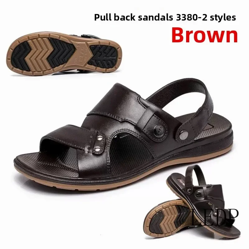 

Men's Sandals Slippers Men's Leather Sandals Adult Thick-soled Beach Shoes Non-slip Open-toe Leather Sandal