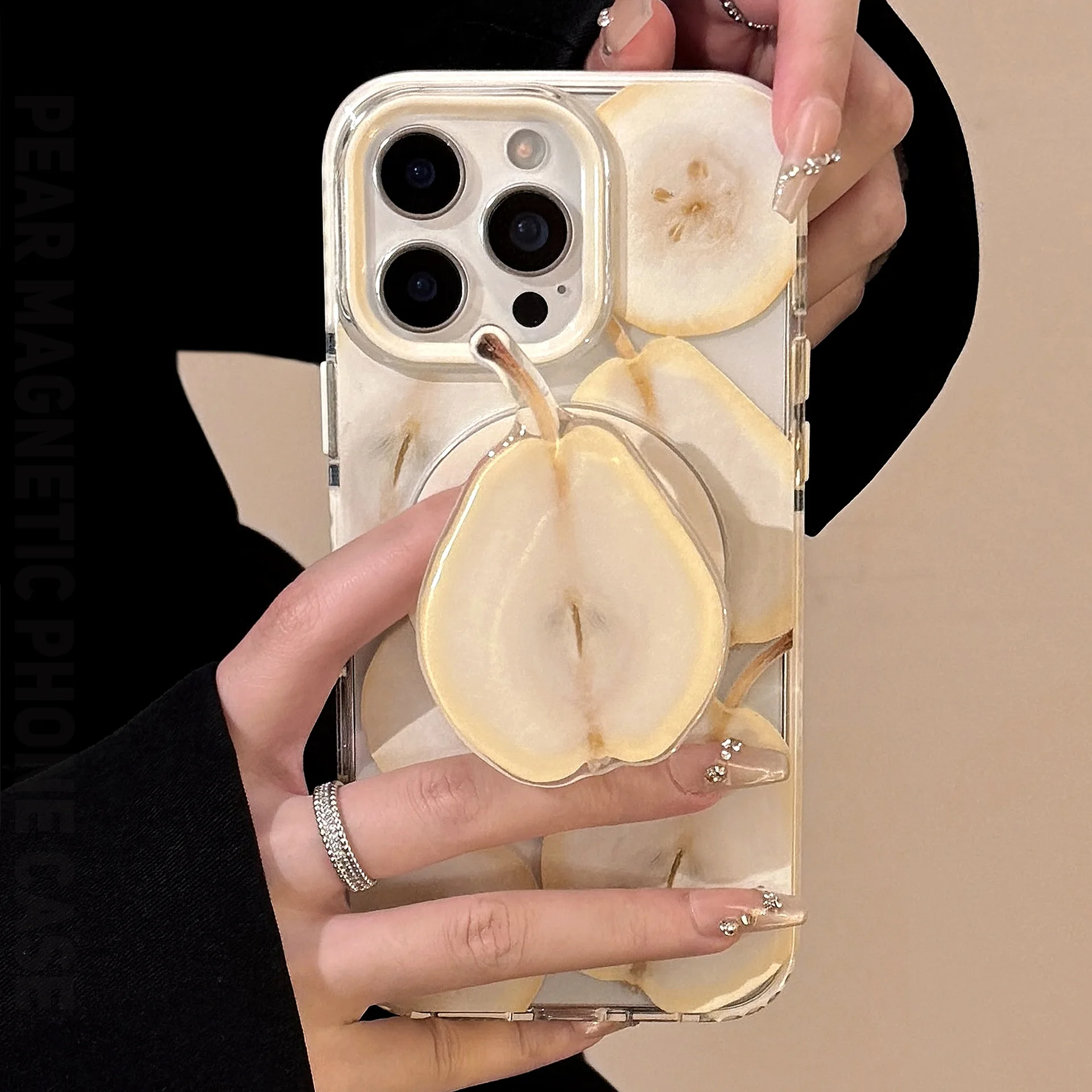Koreanische Cartoon Obst Birne Halterung Magnetische Telefon Fall Für iPhone 17 16 15 14 13 12 Pro Max Klare Stoßfest schutzhülle