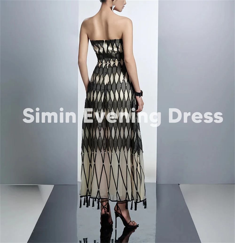 فساتين سهرة سعودية بدون حمالات من Simin للسيدات مع أكمام بطول الكاحل فساتين حفلات رسمية أنيقة 2025