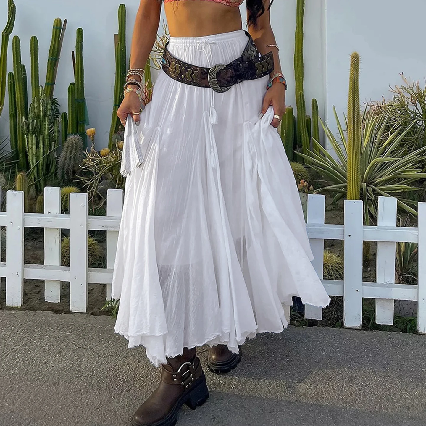 

IAMSURE- Bohemia Holiday, белые свободные пышные юбки в стиле пэчворк, летние элегантные белые юбки трапециевидной формы с эластичной резинкой на талии, новинка