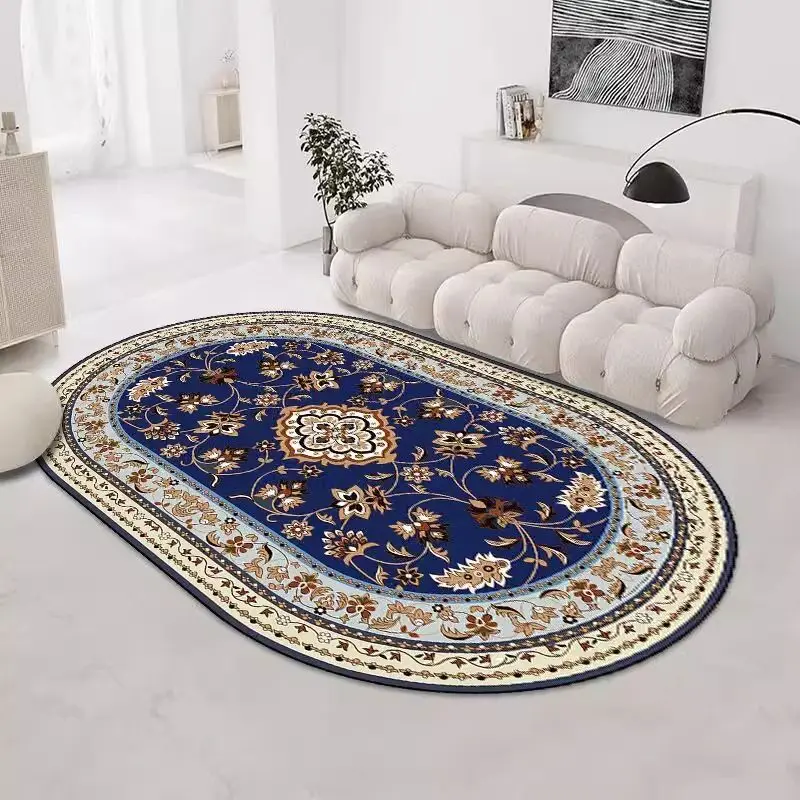 Persian Ethnic Style Carpet Decoration Living Room Oval Lint-free Non-slip Sofa Rug Bedroom Bedside Easy Clean Foot Mat Washable