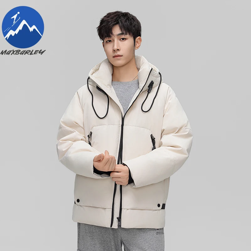 

Maxbarley Short Down Jacket Men White Duck Down Hiking Thickened Warm Parka Outdoor Climbing Cold Resistant Hooded Puffer Jacket