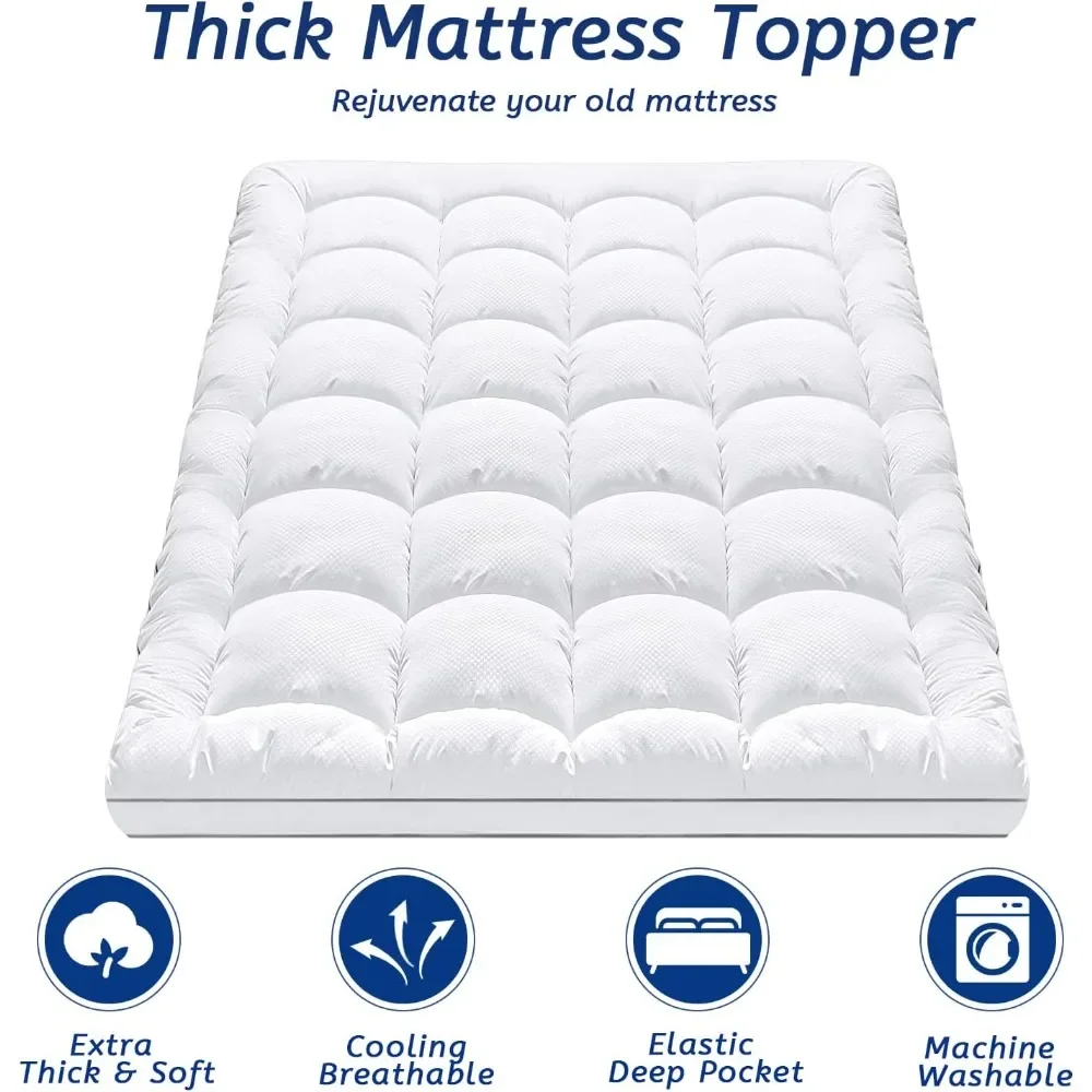 Mattress Topper for Back Pain, Cooling Extra Thick Mattress Pad Cover with 8-21 inch Deep Pocket, Plush Pillow Top Mattress