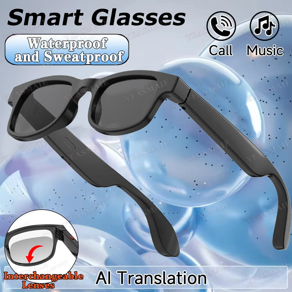 

2026 Новое обновление, умные очки с искусственным интеллектом, управление музыкальной камерой, беспроводной ответ на вызов, солнцезащитные очки с УФ-защитой, водонепроницаемые, подарок, Smart Touch