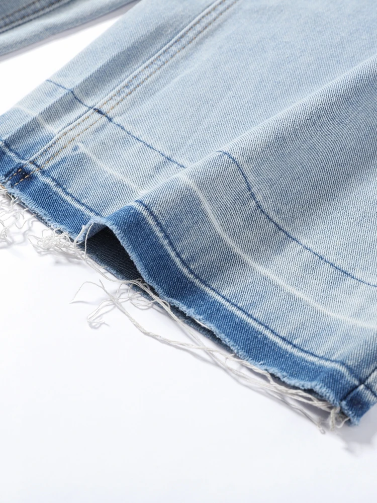 Women Low Waist Jeans Star Rhinestone Pants Cut Out Wide Leg Trousers Light Wash Distressed Denim Pants Street Woman Clothes