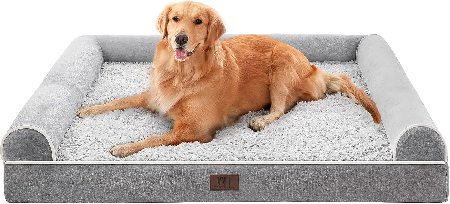 

Extra Large Orthopedic Dog Bed with Waterproof Lining, Removable Washable Cover, Nonskid Bottom in Grey