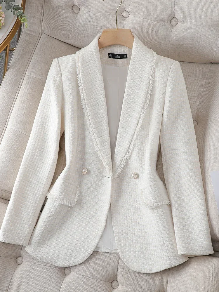 2024 Fashion Pink Blazers for Women Office Ladies Long Sleeve Lapel Solid Jacket Women Chic Vintage Burr Slim Coats