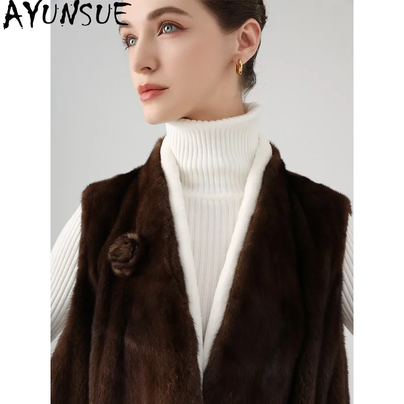 AYUNSUE Purple Label Velvet Fur Coat Woman Luxury Whole Mink Fur Vest Stylish Tops for Woman Clothes New in Outerwears Fourrure