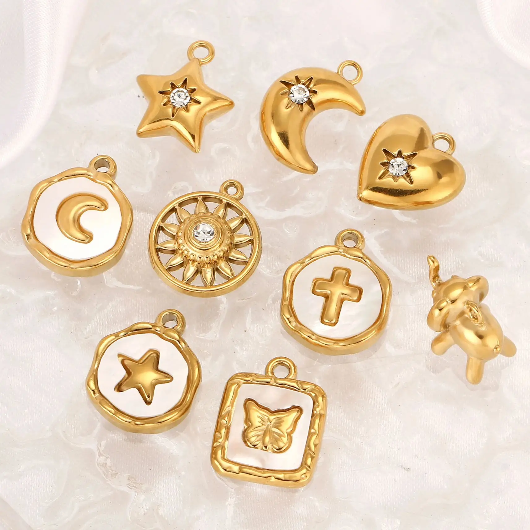3 Stück Schmetterling/Stern/Mond/Sonne Charms Edelstahl Anhänger mit natürlicher Muschel für Halskette Ohrring DIY Handwerk Schmuckherstellung