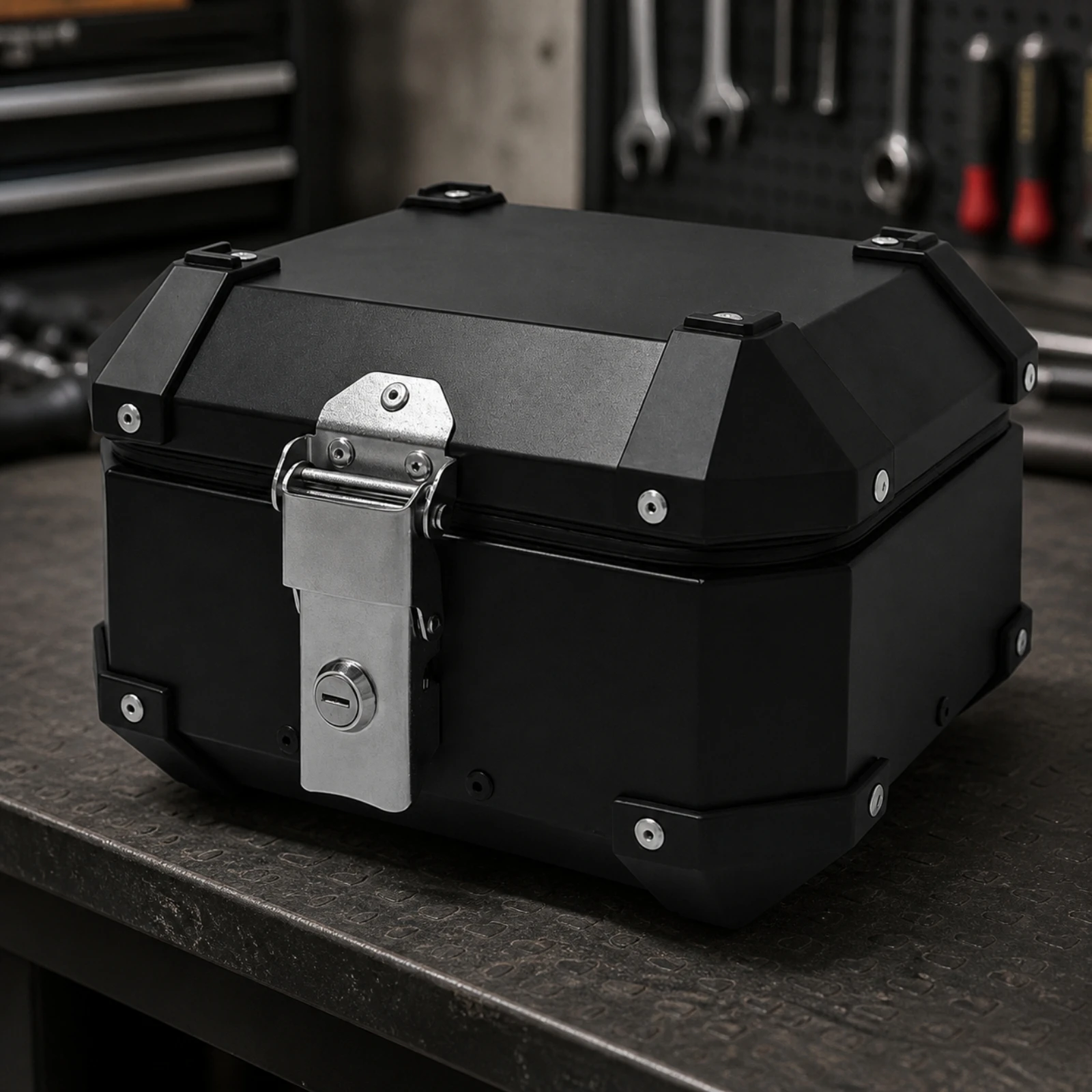 Hard-Shell Motorcycle Top Box Waterproof Aluminum Alloy Motorcycle Top Box Detachable Sturdy for Errands