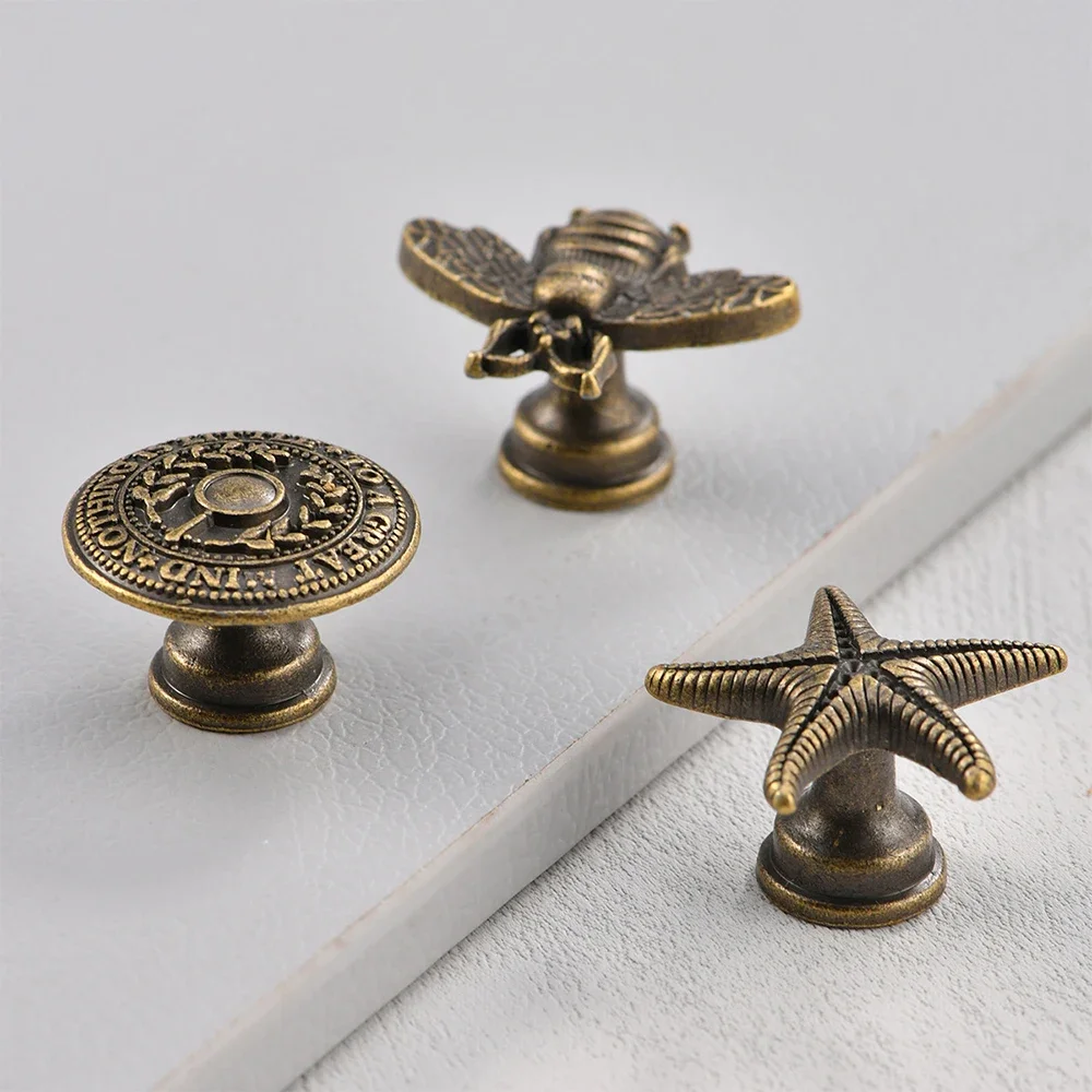 20pcs Vintage Antique Bronze Single Round Knob w/screw Starfish/Bee/Flower Pull Mini Handle Decor Drawer Chest Wood Box Cabinet