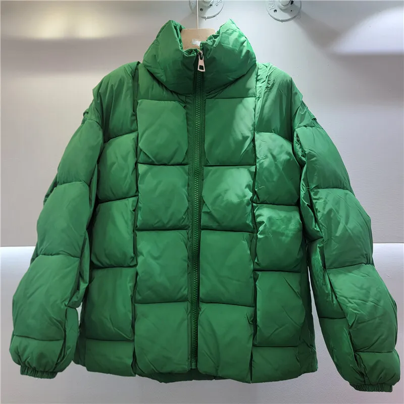 WTHT موضة جديدة للمرأة منقوشة تصميم الوقوف طوق مبطن سترة 2025 الشتاء العصرية سحاب أكمام طويلة معطف دافئ الإناث 1LS2615 #3