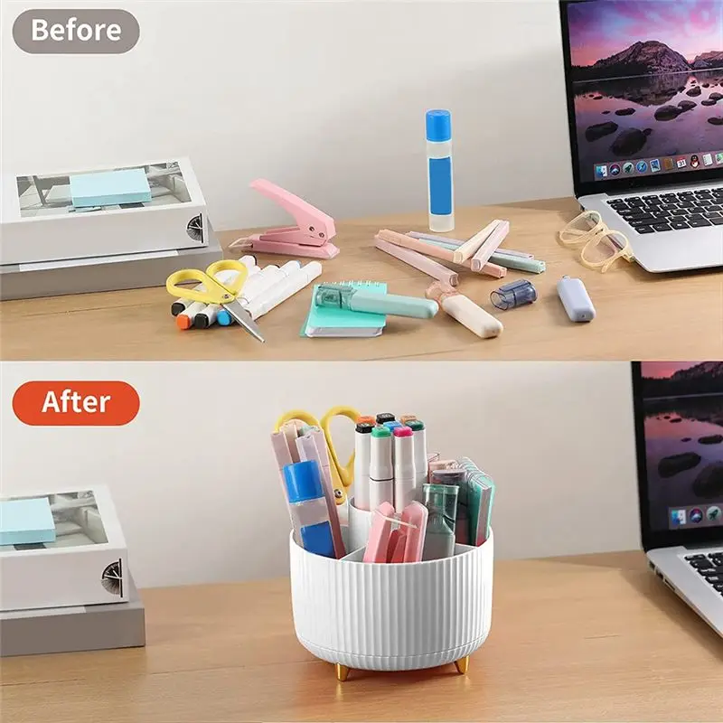 【ELEVATE LIFE】5 Slots 360°Degree Rotating Organizers for Desk, Cute Pencil Cup Pot for , School, Home, (White) ABDD