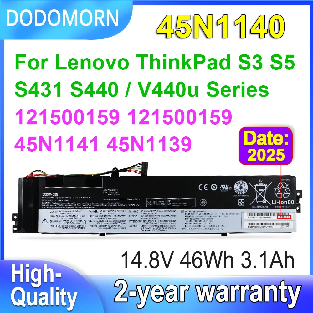

DODOMORN Laptop Battery For Lenovo Thinkpad S3 S5 S431 S440 V4400U Series 45N1140 45N1141 45N1138 45N1139 14.8V 46Wh 3.1Ah