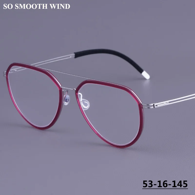 

Fashion Mens Pilot Ultralight Eyeglasses Quality Titanium Screwless Glasses Frame Women Double-Beam Spectacles Handmade Eyewear