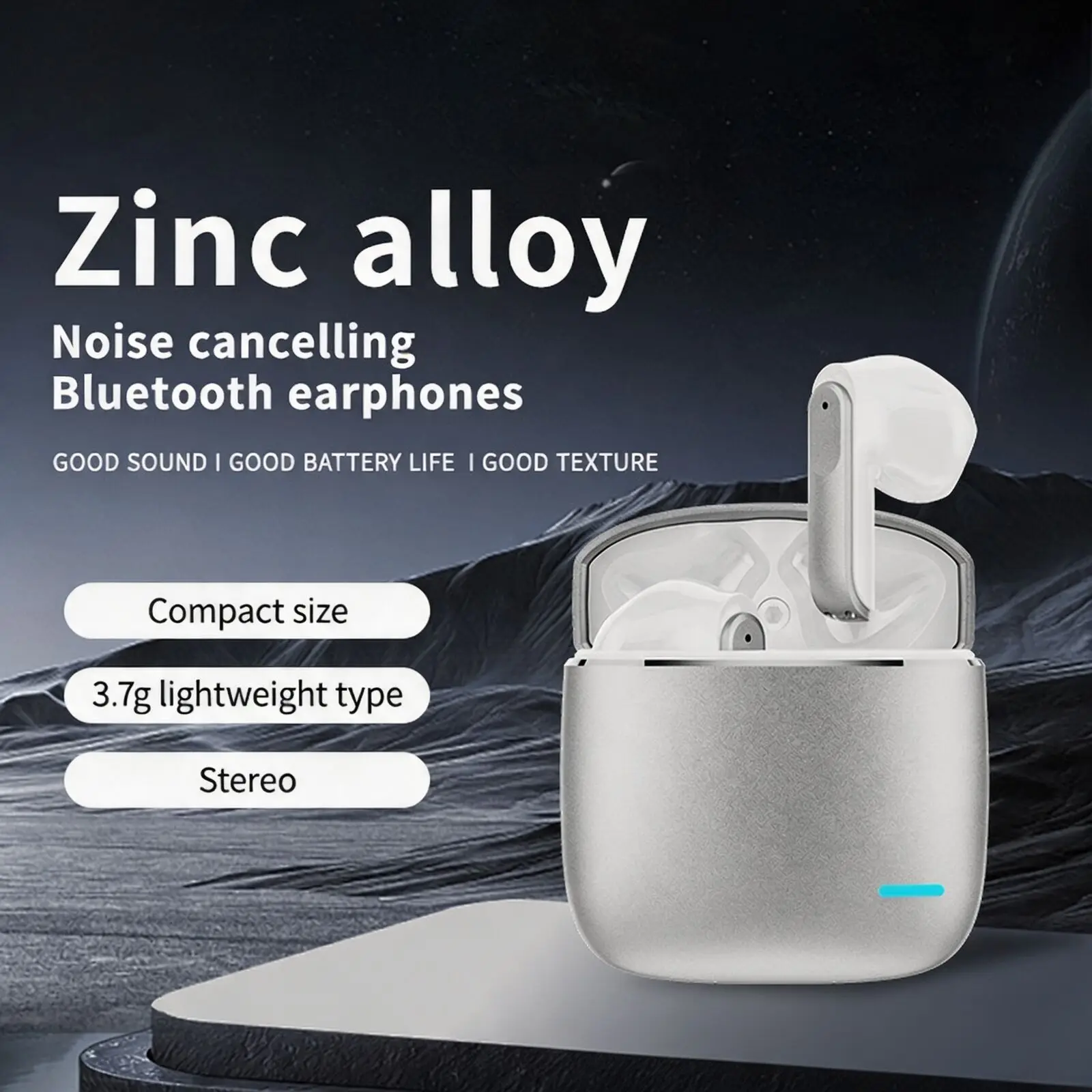 Zinc Alloy TWS Bluetooth 6.0 Earbuds Semi‑in‑Ear 13mm Dynamic Driver 350mah Case Type‑C IPX4 Waterproof Headset For Music Sports