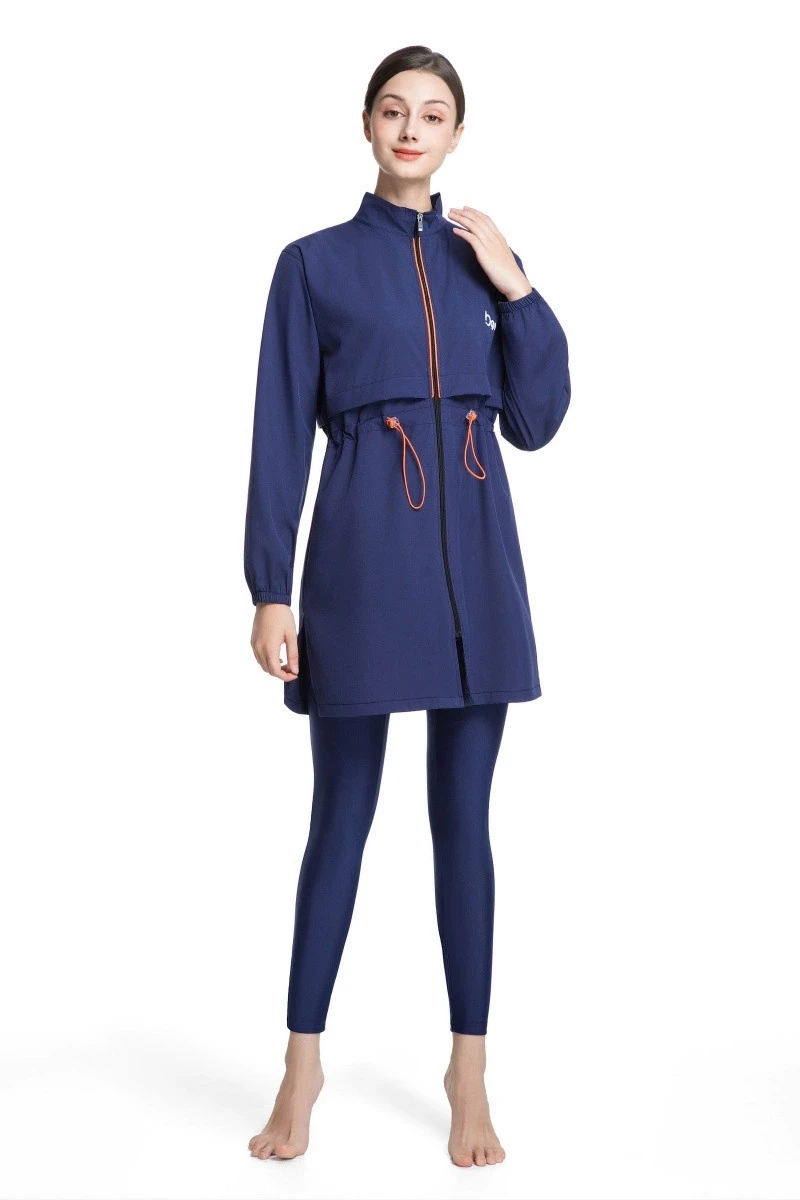 Ramadan Muslim 3-piece swimsuit women Middle Eastern Hui conservative Arab solid color zipper swimsuit long sleeved pants