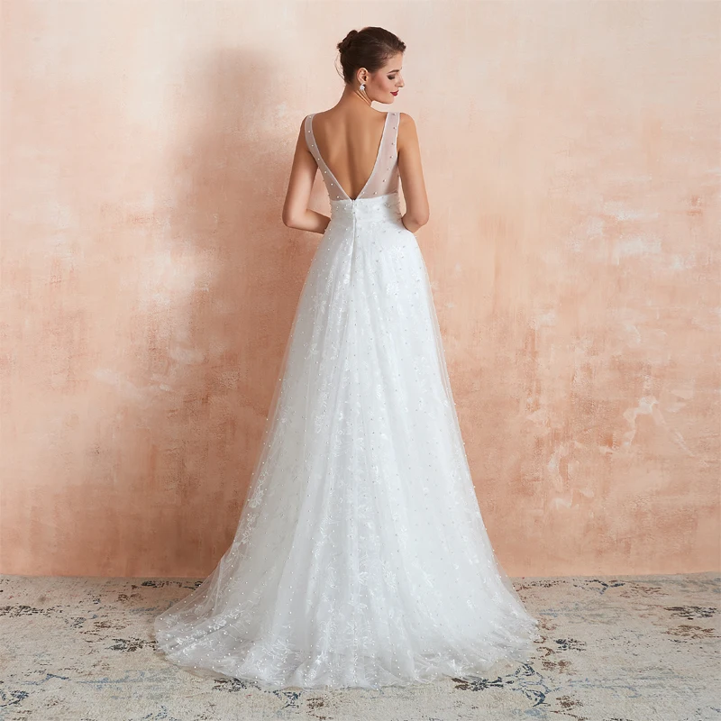 Vintage Wedding Dresses V-neck A-Line Pretty Bridal Gowns Lace Sleeveless Robes For Formal Party Vestidos De Novia Customized