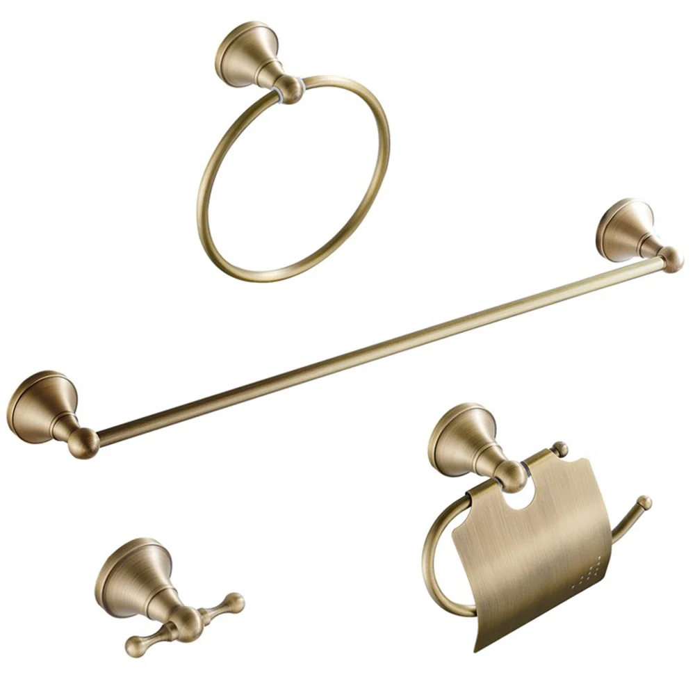 Antique color round chassis single pole bathroom hardware pendant toilet paper holder towel ring hanging clothes hook set