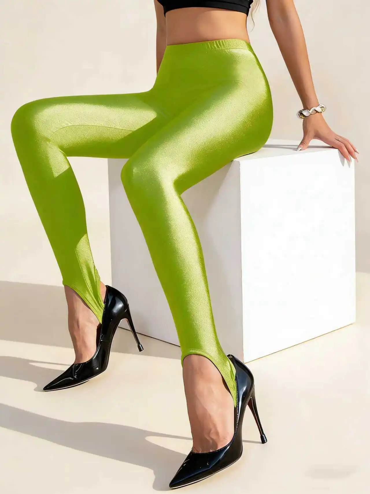 Frühlings- und Sommer-Neuheit: Damen-Nylon-Glanzhose mit Fußberührendem Bund, Farbenfrohe Dopamin-Tight-Hose