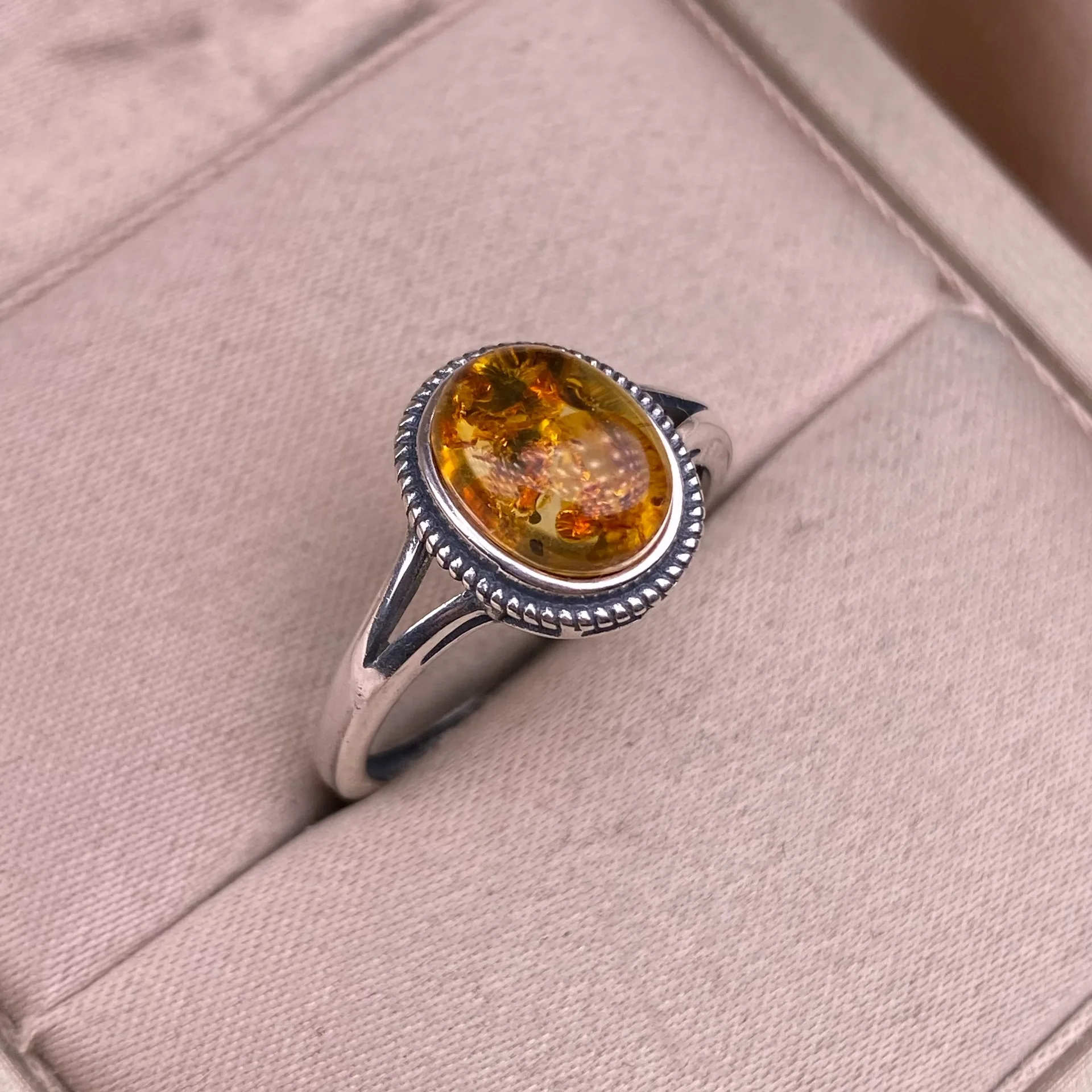 925 Silver Amber Man Ring Natural Amber Jewelry, Organic Gemstone with Inclusions, Handmade Vintage Resin Fossil Ring for Women