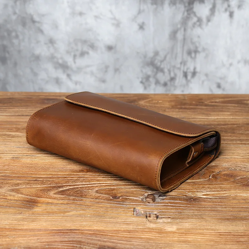 Nzpj Vintage Echt leder Herren Clutch Tasche verrückte Pferd Leder Handy tasche natürliche Top Layer Rindsleder Brieftasche für 8-Zoll-iPad – Detail 23