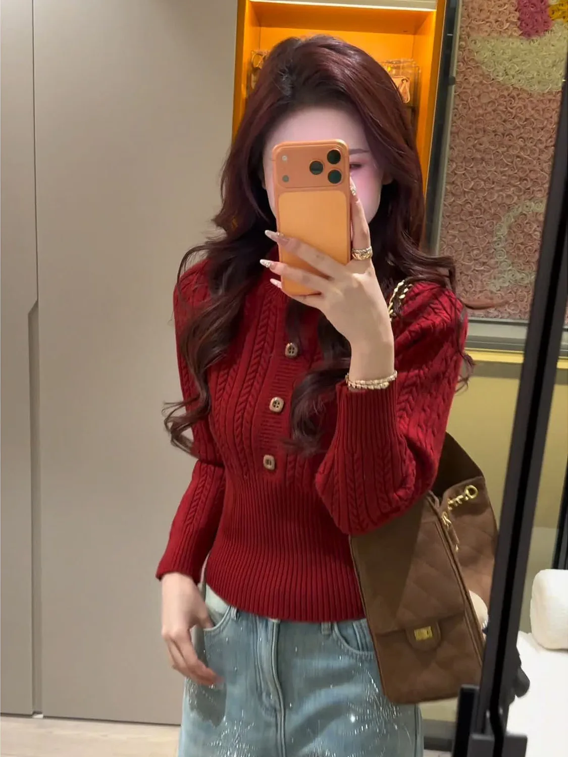 

Красный вязаный свитер с узором косы, женский, осенне-зимний, теплый, свободный, облегающий, пуловер, топ на Новый год, модная женская вязаная одежда