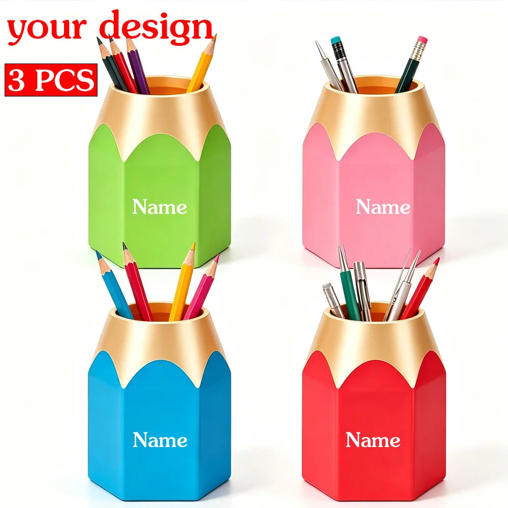 Customized Name Pencil Head Shape Pen Holder Pencil Storage Box Student Desktop Office Household Multifunctional Organizer Box