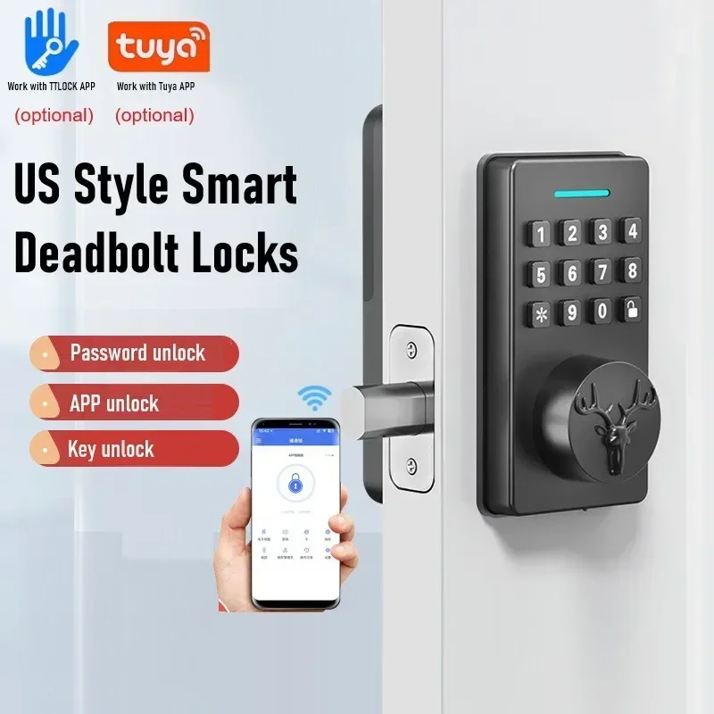 Tuya/TTlock Smart Door Lock Smart Deadbolt Locks App Password Key Remote Unlock Electronic Door Lock Keyless Entry Keypad Lock