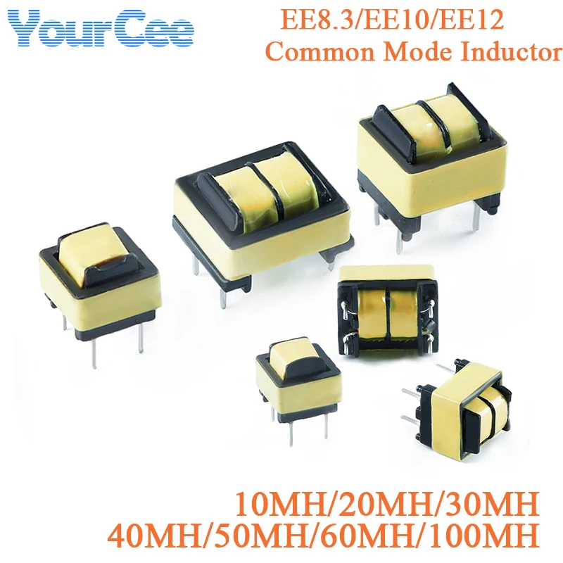 5pcs EE8.3 EE10 EE12 Common Mode Inductance 10MH 20MH 30MH 40MH 50MH 60MH 100MH Power Filter Inductor Coil Transformer Inductor