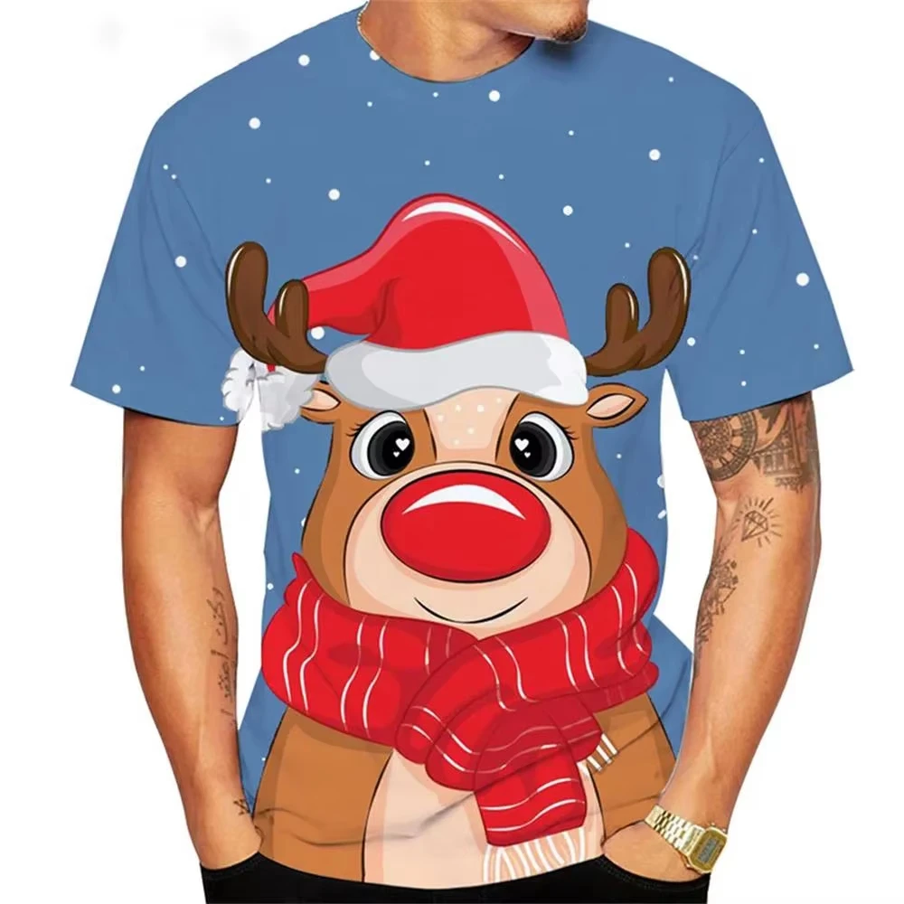 

Hot Sell Men Clothing 3D Printed Christmas Party Wear Men Casual Hip Hop T-shirt Men Oversized Short Sleeve For Men T-Shirt Tops