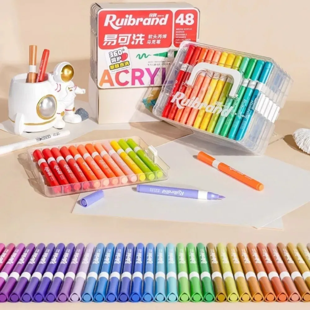 Neue 12/24 Farben Kunst Marker Stift Weichen Pinsel Acryl Farbe Stift Herausziehen Wasserdichte Farbe Marker Schule Schreibwaren