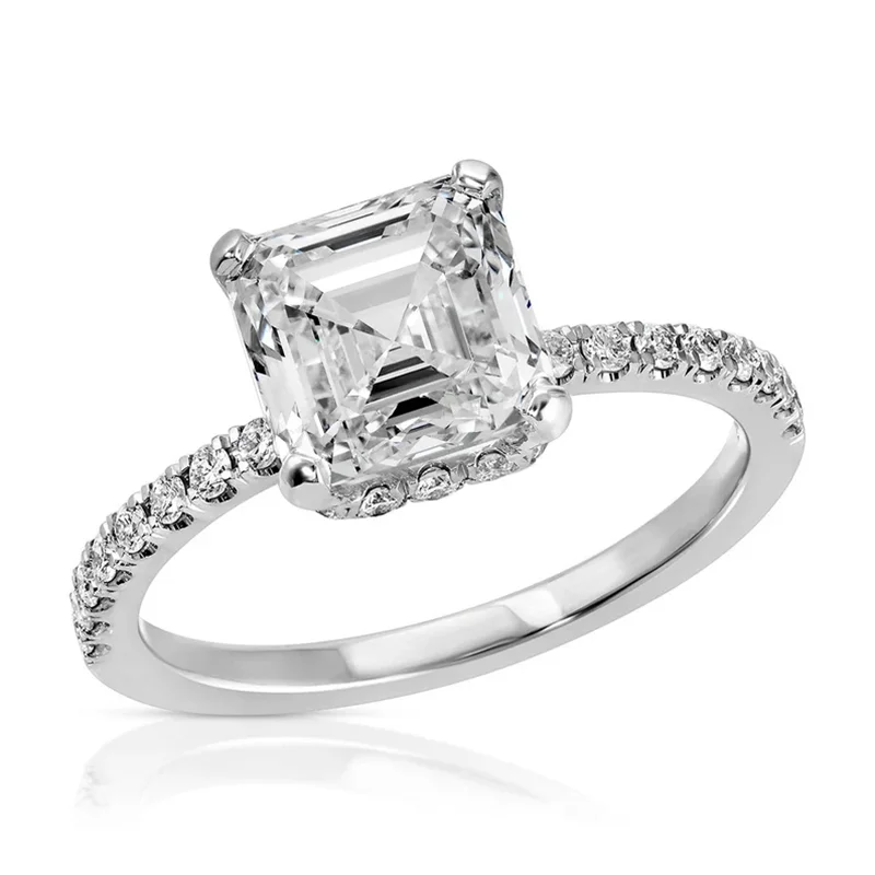 Vintage 2CT EF VS-VVS Asscher Cut CVD&HPHT Lab Grown Diamond Hidden Halo Platinum 950 Engagement Ring For Lady IGI Certified