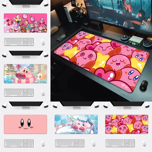 Alfombrilla de ratón con estampado HD para Gamers de ordenador, almohadilla antideslizante con borde de bloqueo, teclado de PC de escritorio, color rosa, lindo, Ainme Kirbys, XXL90x40cm