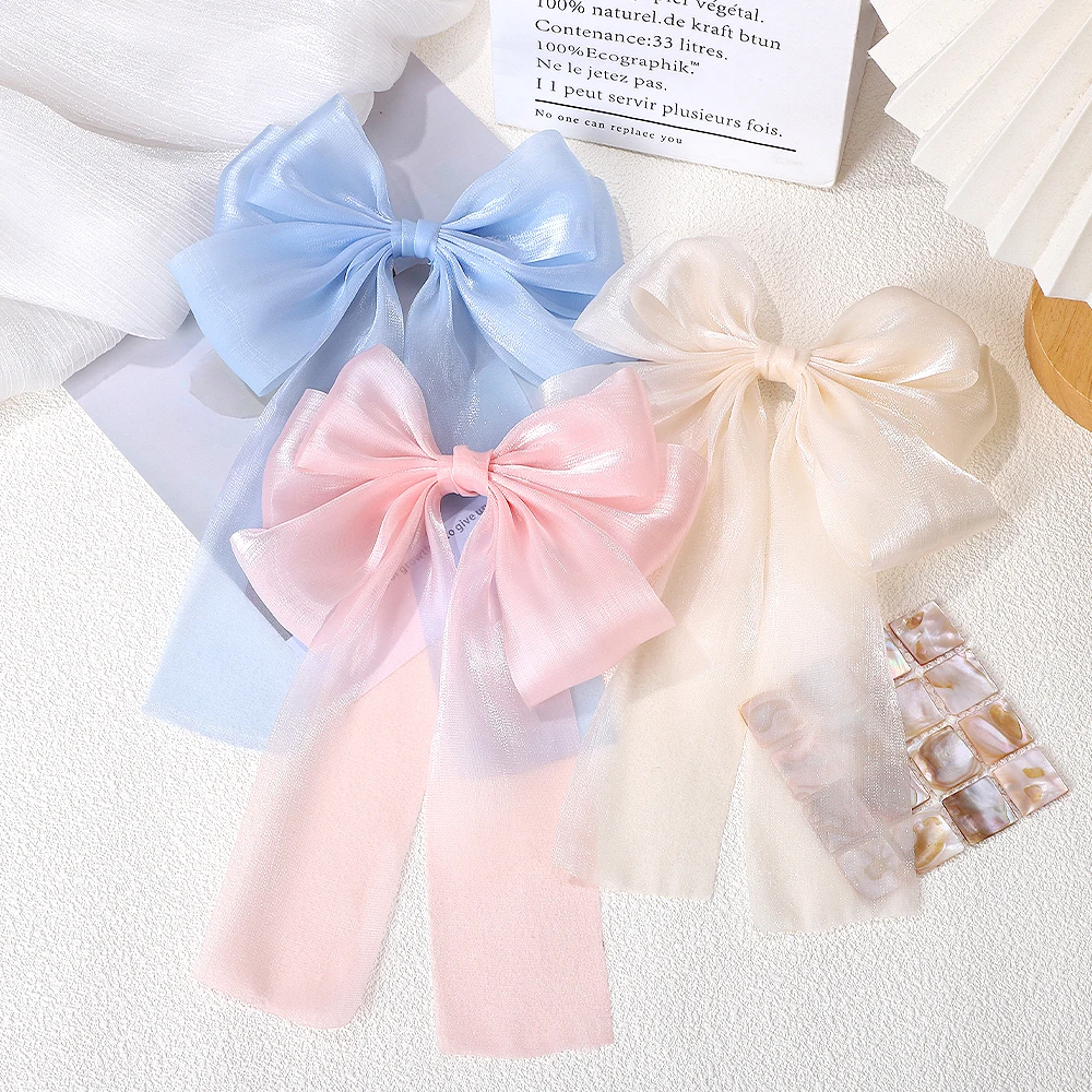 

BABY BOWS 1PCS Girls Big Bow Ribbon Hair Clip Elegant Yarn Hairgripes 7inch Bowknot Ponytail HeadClips Women Hair Accessories