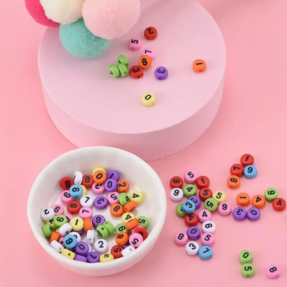 100-500PCS Acrylic Number Beads Round Flat Loose Spacer Digital Beads For Jewelry Making DIY Bracelet Necklace Accessories