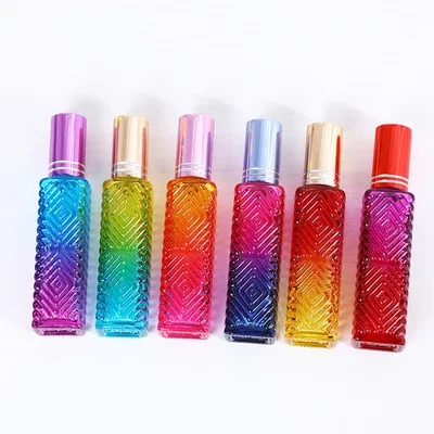 15ml Colorful Square Glass Perfume Bottle Thick Mini Fragrance Cosmetic Packaging Spray Bottle Refillable Glass Vials