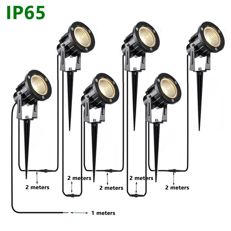 LED Garden Lighting Waterproof 12W Spike Lawn Lamp 2-Meter Wire Path Spotlights for Terrace Garden Decoration AC220V110V