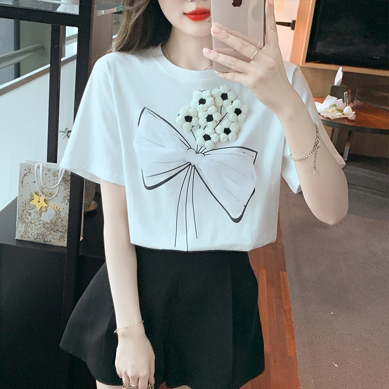 New Summer Short Sleeve Blouse Women O-Neck White Blouse Shirt Women Tops Blusas Mujer De Moda 2024 Verano Blouses Blusa G696