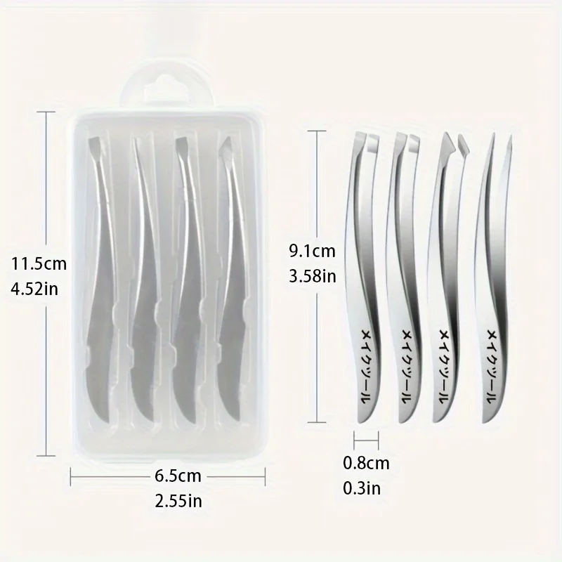 4Pcs Mirror light curve Tweezers plucking hair eyebrow clip plucking beard eyebrows false eyelashes makeup makeup tool set