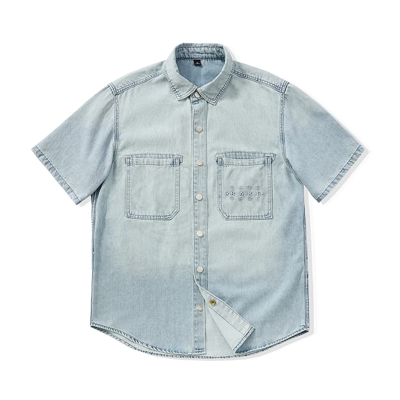 

Мужская летняя джинсовая рубашка из лиоцелла с коротким рукавом Ice-Cool Technology, дышащая, жемчужно-синяя, экологически чистая, легкая, повседневная