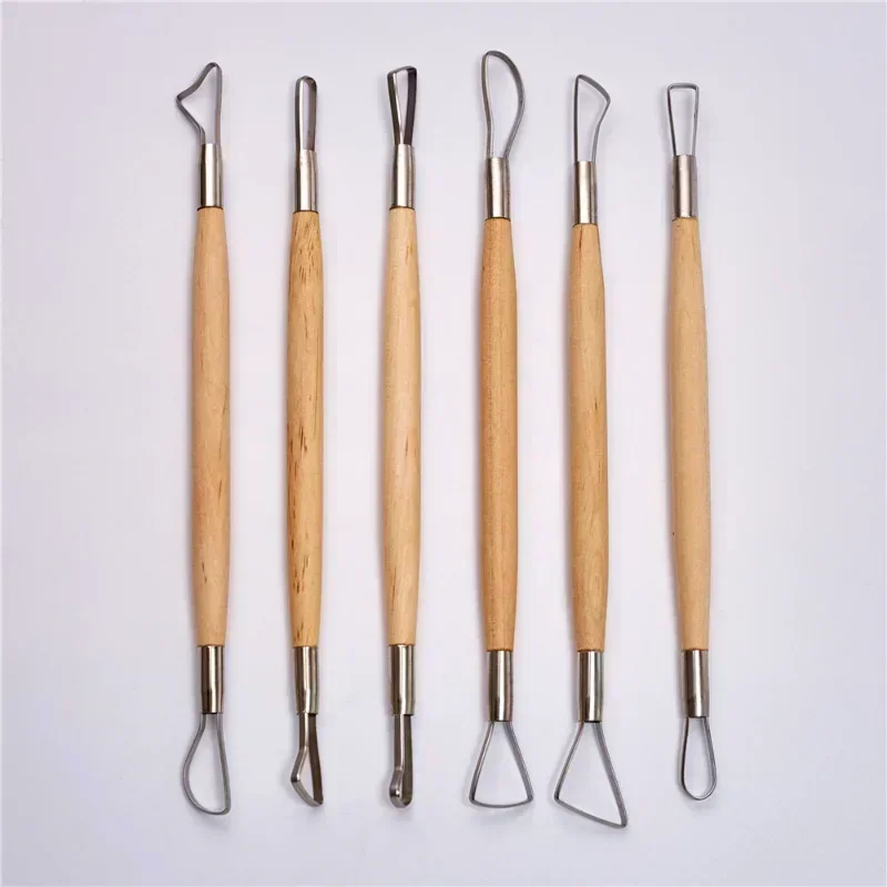 6Pcs/Set Wooden Handle Wax Pottery Clay Sculpture Carving Tool Art Craft Clay DIY Set Wood Knife Tools